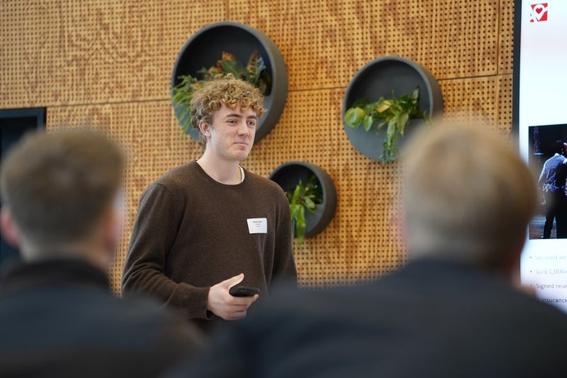 A participant addressing the Pitch Bootcamp audience.